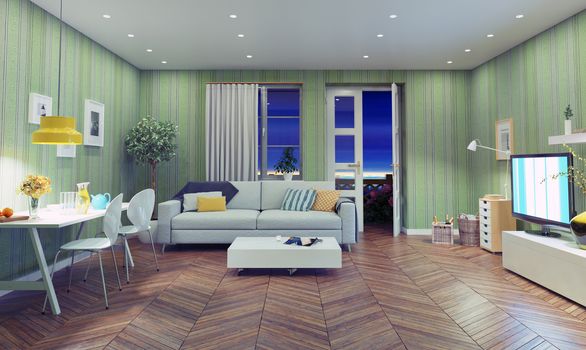 modern living room interior design. 3D rendering concept
