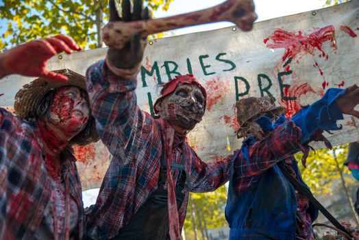 FRANCE, Paris: Participants pose during 8th Zombie Walk held in Paris on October 3, 2015.