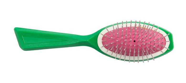 Hair brush on isolated white background, top view