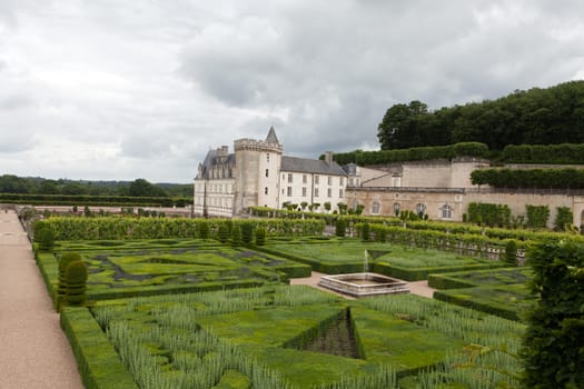 Gardens and Chateau de Villandry  in  Loire Valley in France 