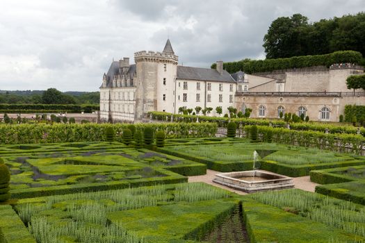 Gardens and Chateau de Villandry  in  Loire Valley in France 