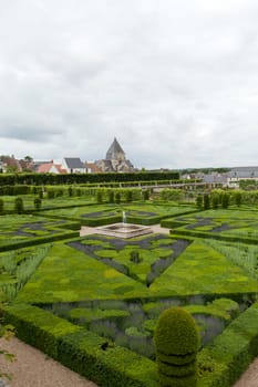 Gardens and Chateau de Villandry  in  Loire Valley in France 