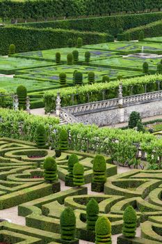 Gardens and Chateau de Villandry  in  Loire Valley in France 