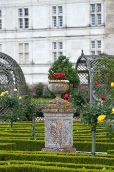 Gardens and Chateau de Villandry  in  Loire Valley in France 