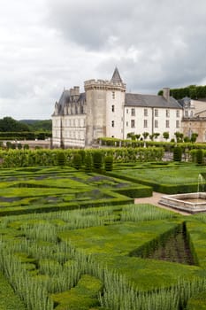 Gardens and Chateau de Villandry  in  Loire Valley in France 