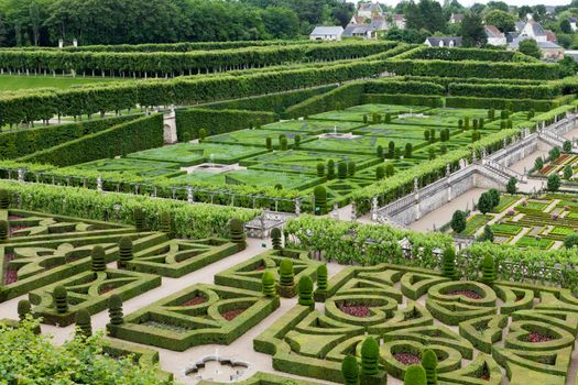 Gardens and Chateau de Villandry  in  Loire Valley in France 