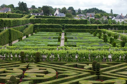 Gardens and Chateau de Villandry  in  Loire Valley in France 