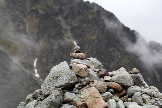 A stack of stones in the mountains.