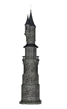 Castle tower isolated in white background - 3D render