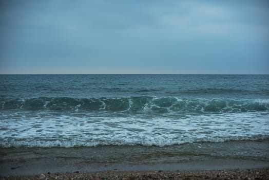 Blue sea with waves and sky