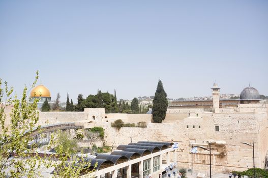 Holy place of Wailing wall and temple mount mosques