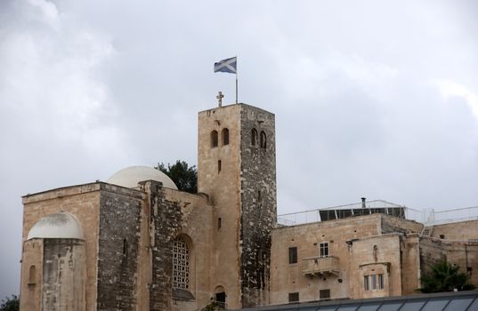 Jerusalem old city monastery under dramatic sky