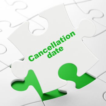 Timeline concept: Cancellation Date on White puzzle pieces background, 3d render