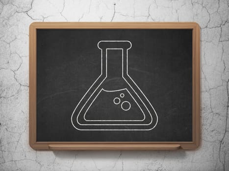 Science concept: Flask icon on Black chalkboard on grunge wall background
