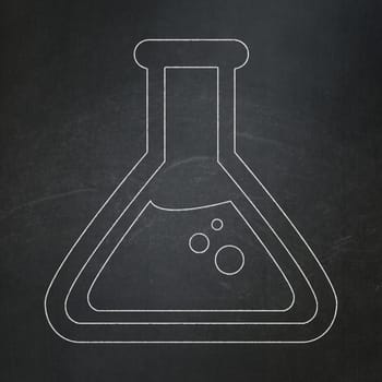 Science concept: Flask icon on Black chalkboard background