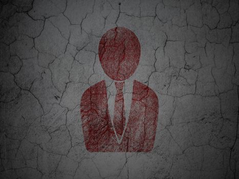 News concept: Red Business Man on grunge textured concrete wall background