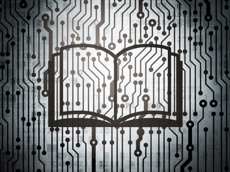 Learning concept: circuit board with  Book icon, 3d render