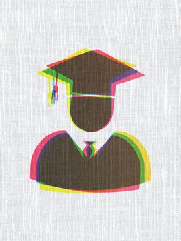 Studying concept: CMYK Student on linen fabric texture background