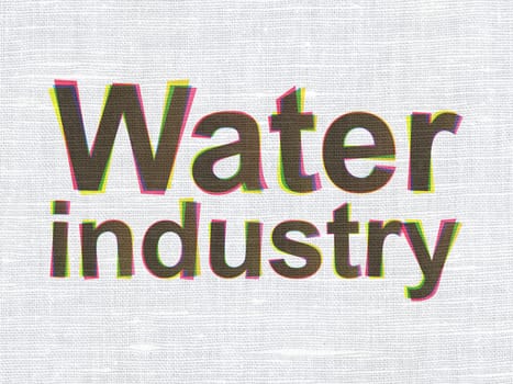 Manufacuring concept: CMYK Water Industry on linen fabric texture background