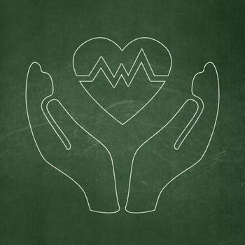 Insurance concept: Heart And Palm icon on Green chalkboard background