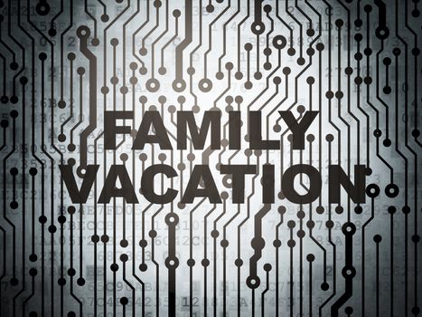 Travel concept: circuit board with  word Family Vacation, 3d render