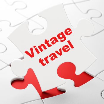 Travel concept: Vintage Travel on White puzzle pieces background, 3d render