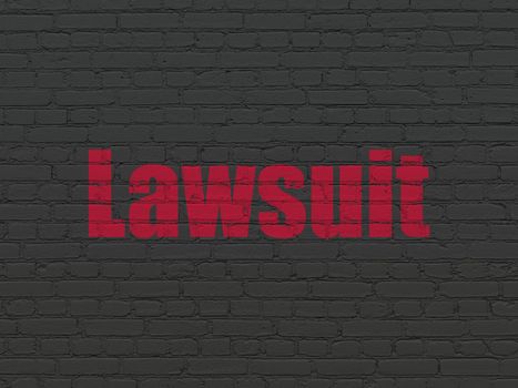 Law concept: Painted red text Lawsuit on Black Brick wall background