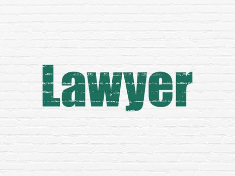 Law concept: Painted green text Lawyer on White Brick wall background