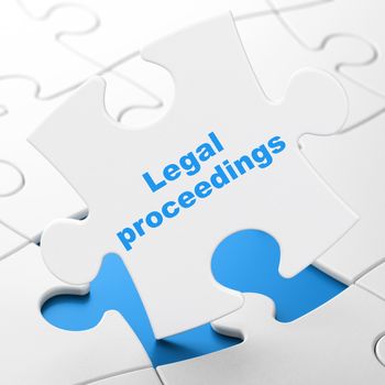 Law concept: Legal Proceedings on White puzzle pieces background, 3d render