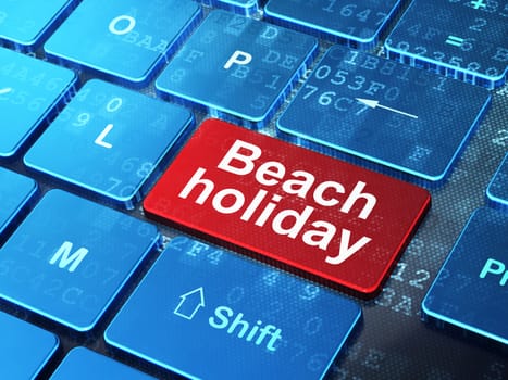 Travel concept: computer keyboard with word Beach Holiday on enter button background, 3d render