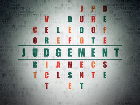 Law concept: Painted green word Judgement in solving Crossword Puzzle on Digital Paper background