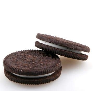 AYTOS, BULGARIA - OCTOBER 04, 2015: Oreo isolated on white background. Oreo is a sandwich cookie consisting of two chocolate disks with a sweet cream filling in between.