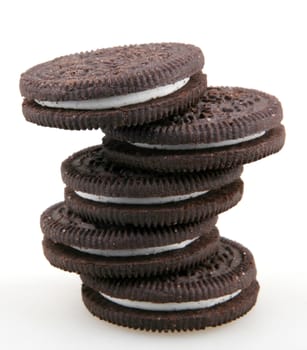 AYTOS, BULGARIA - OCTOBER 04, 2015: Oreo isolated on white background. Oreo is a sandwich cookie consisting of two chocolate disks with a sweet cream filling in between.