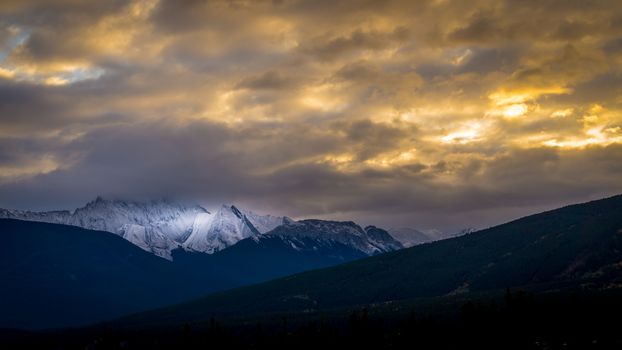 Sunset over Majestic Mountain in Jasper National Park in the Canadian Rocky Mountains