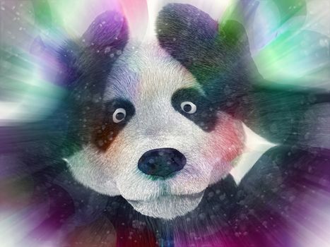 sick character panda bamboo junkie experiencing strong hallucinations and fear closes the muzzle paws. Psychedelic condition of the animal.