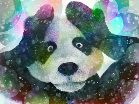 sick character panda bamboo junkie experiencing strong hallucinations and fear closes the muzzle paws. Psychedelic condition of the animal.