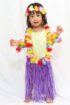 Asian Chinese little girl in hawaiian costume