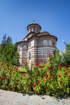 Cozia, Romania - Septemper 2, 2012: Cozia monastery church  housing the tomb of Mircea the Elder on a sunny summer day, Romania