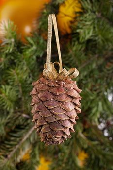 Golden strobile and fir branch