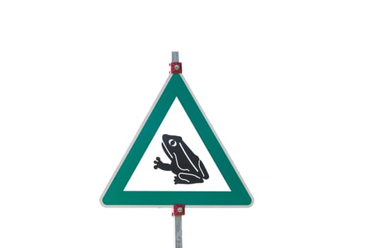 Sign Krötenwanderung, danger crossing frogs by a road. Background isolated.