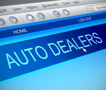 Illustration depicting a computer screen capture with an auto dealers concept.