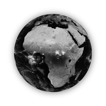 Africa on dark planet Earth isolated on white background. Highly detailed planet surface. Elements of this image furnished by NASA.