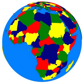 Political map of Africa on globe, illustration isolated on white background