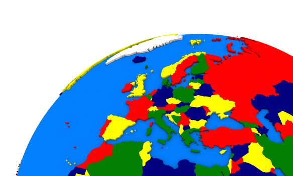 Political map of Europe on globe