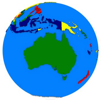 Political map of Australia on globe, illustration isolated on white background