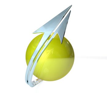 a logo or icon render with a chrome arrow on white