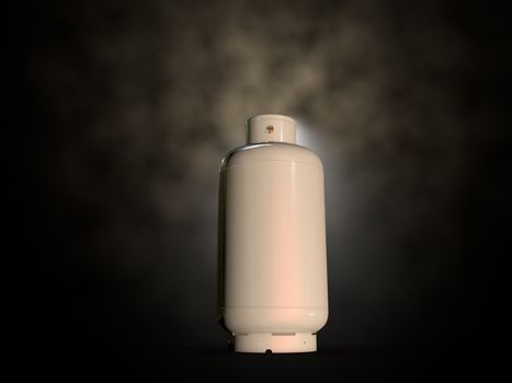a white gas canister on dark background and gas surrounding