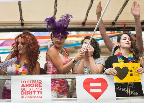 ROME, ITALY - JUNE 13, 2015: Rome hosts a popular Pride celebration - Rome Gay Pride on June 13, 2015.  Rome Gay Pride parade takes place on this day, drawing thousands of spectators and participants 