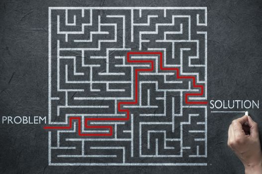 Maze path leading from problem to solution