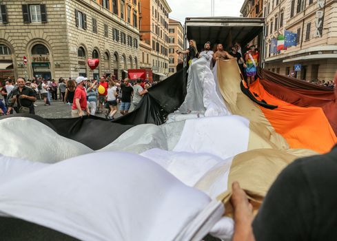 ROME, ITALY - JUNE 13, 2015: Rome hosts a popular Pride celebration - Rome Gay Pride on June 13, 2015.  Rome Gay Pride parade takes place on this day, drawing thousands of spectators and participants 